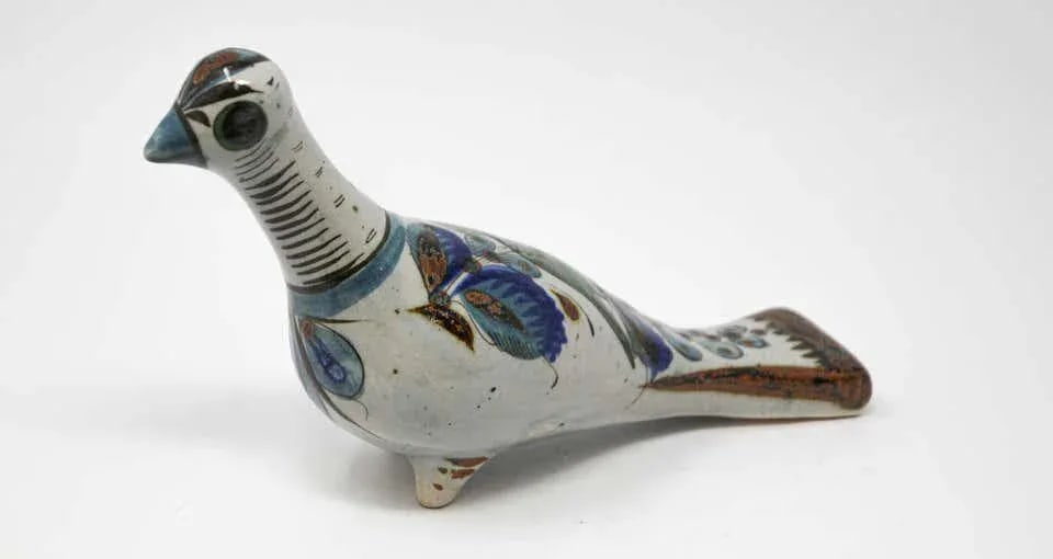 Mexican Tonala Hand Painted Colorful Pottery Dove - 4