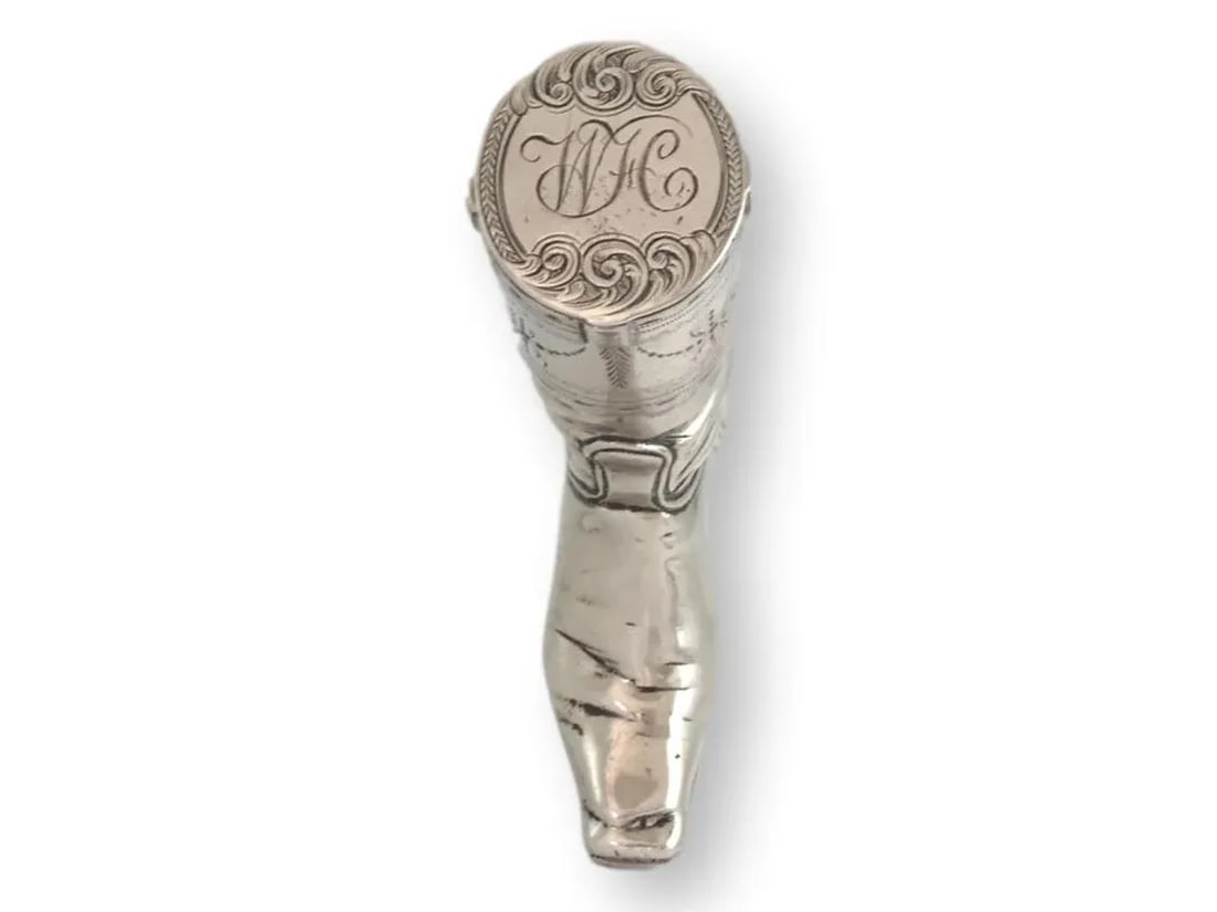 Antique Silver-Plate Boot Match Safe "W H" Monogram - 2