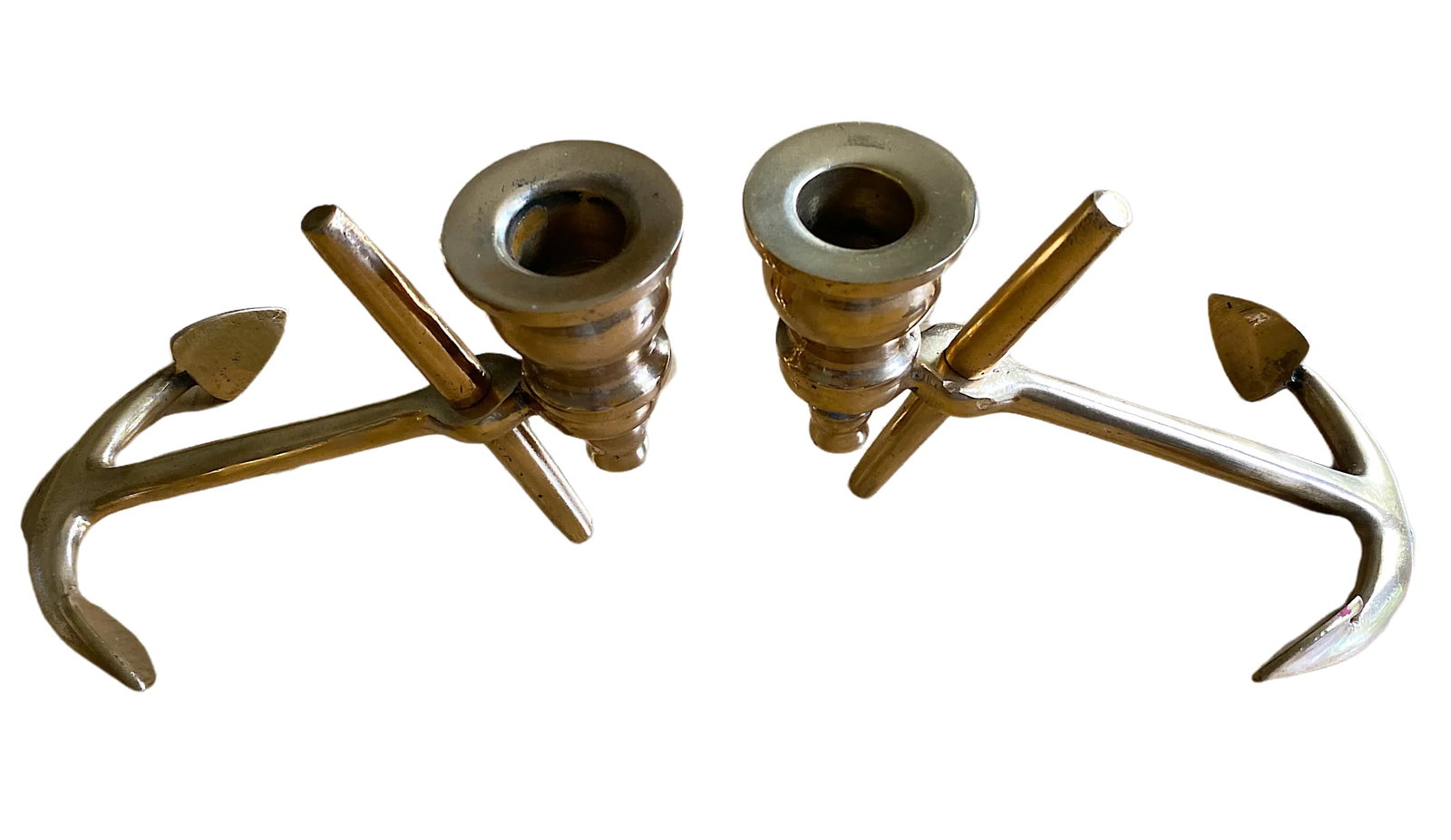 1970s Nautical Brass Anchor Candle Holders - a Pair - 3