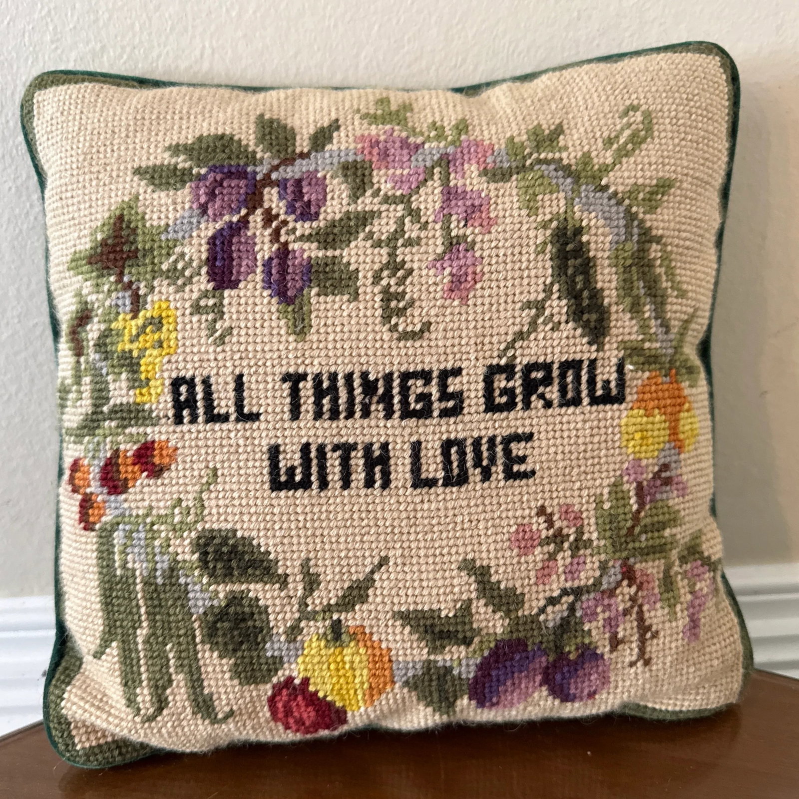 Vintage 1970s Floral Needlepoint Pillow - 2
