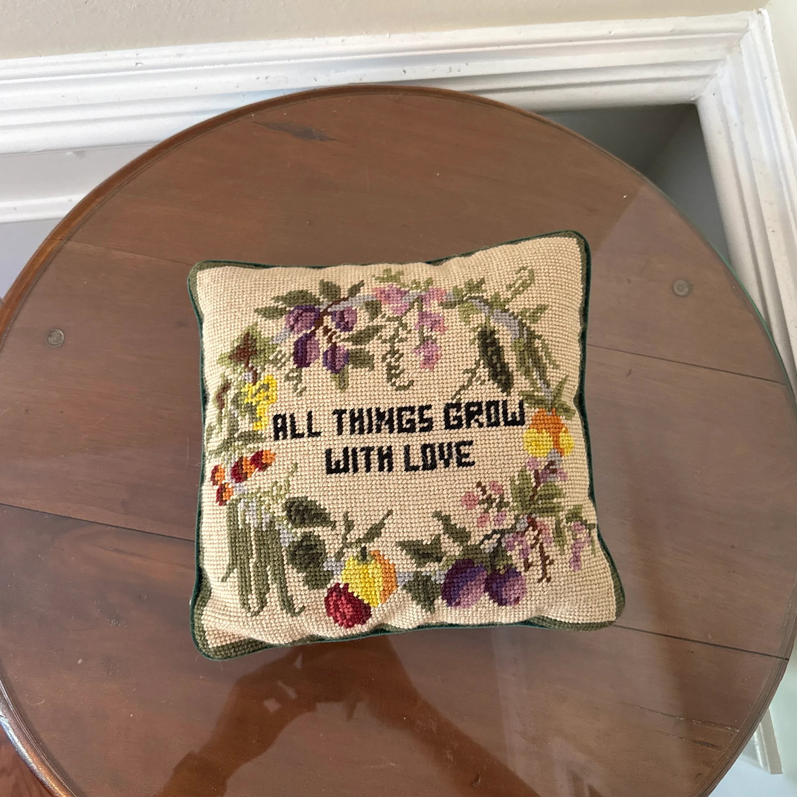 Vintage 1970s Floral Needlepoint Pillow - 3