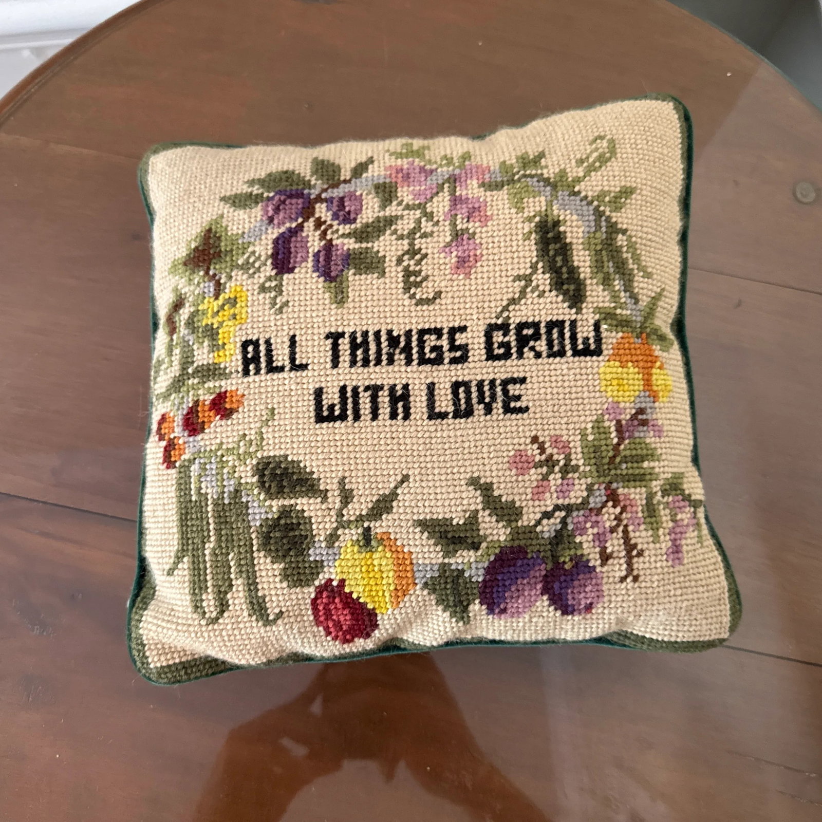 Vintage 1970s Floral Needlepoint Pillow - 4