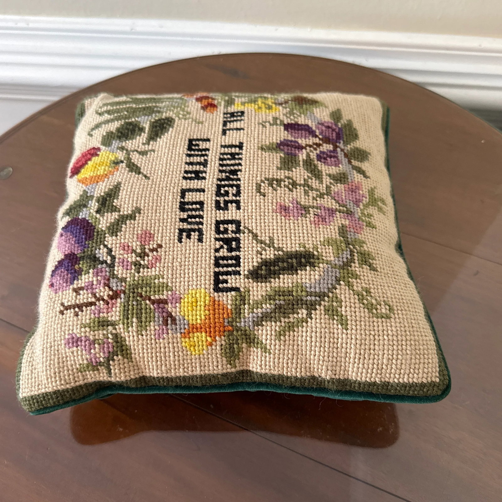 Vintage 1970s Floral Needlepoint Pillow - 5