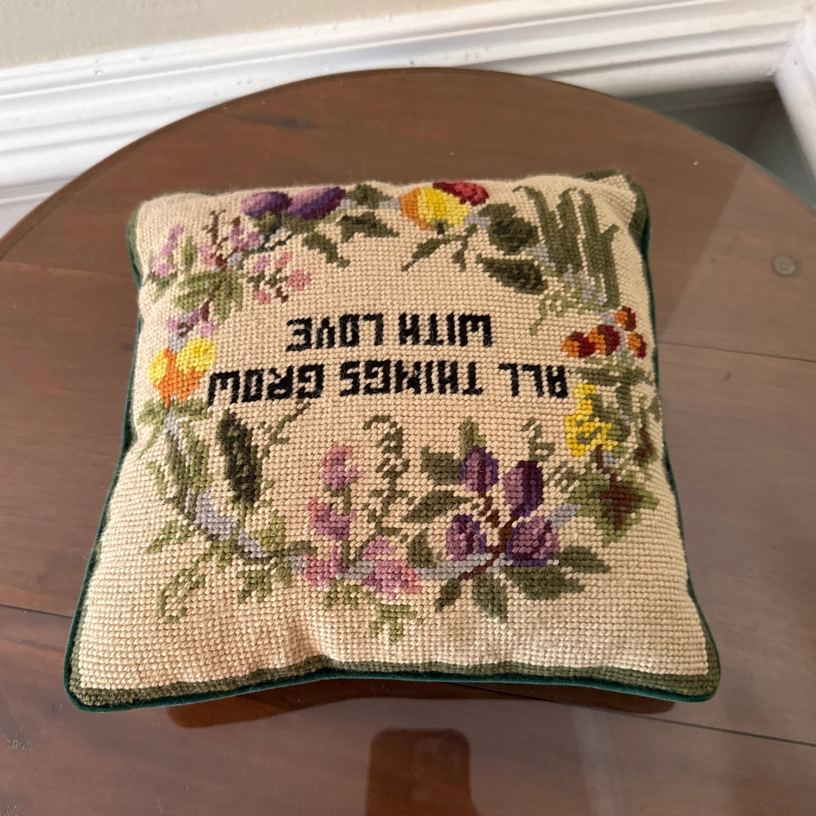 Vintage 1970s Floral Needlepoint Pillow - 6