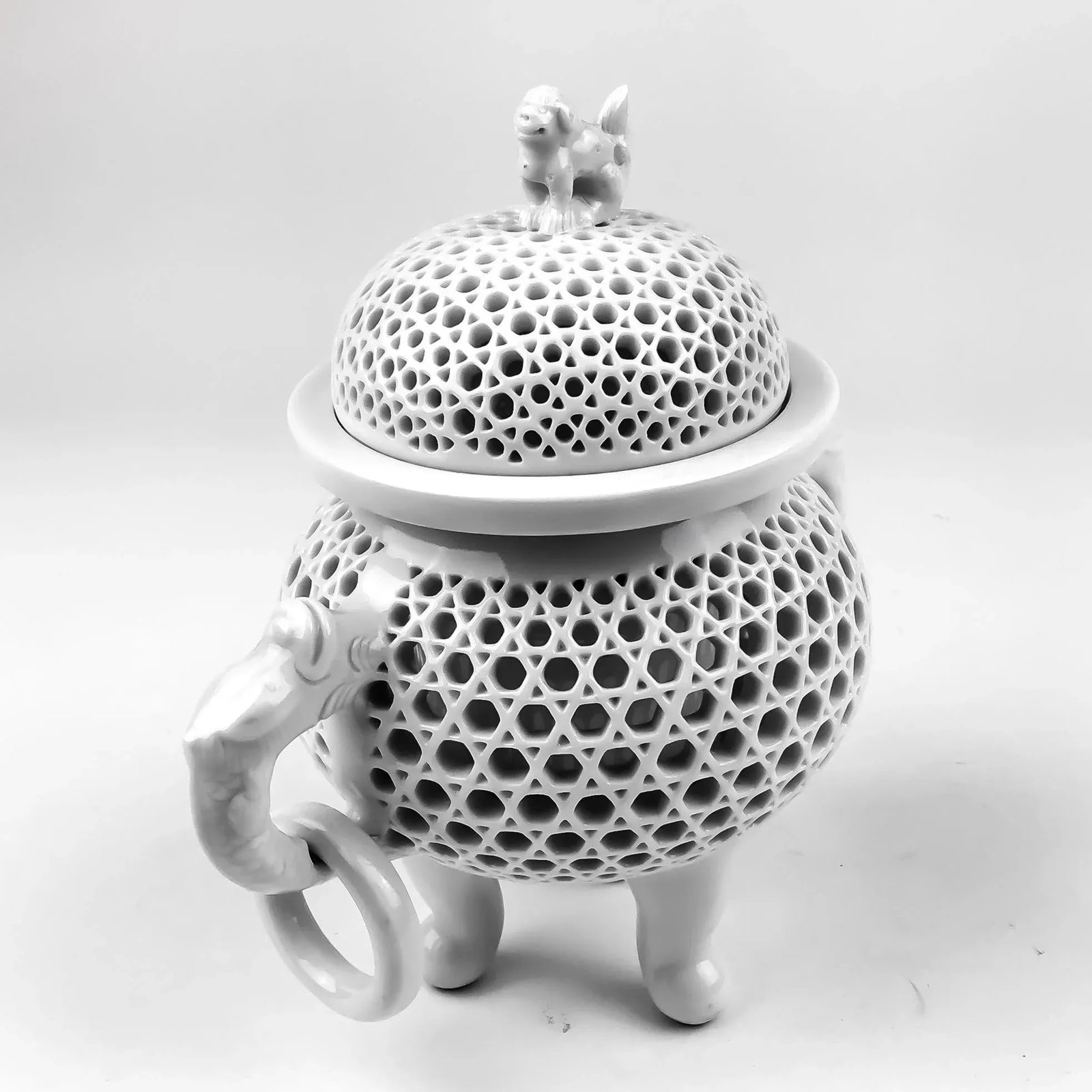 Chinese Covered Incense Burner Dragon Handles - 4