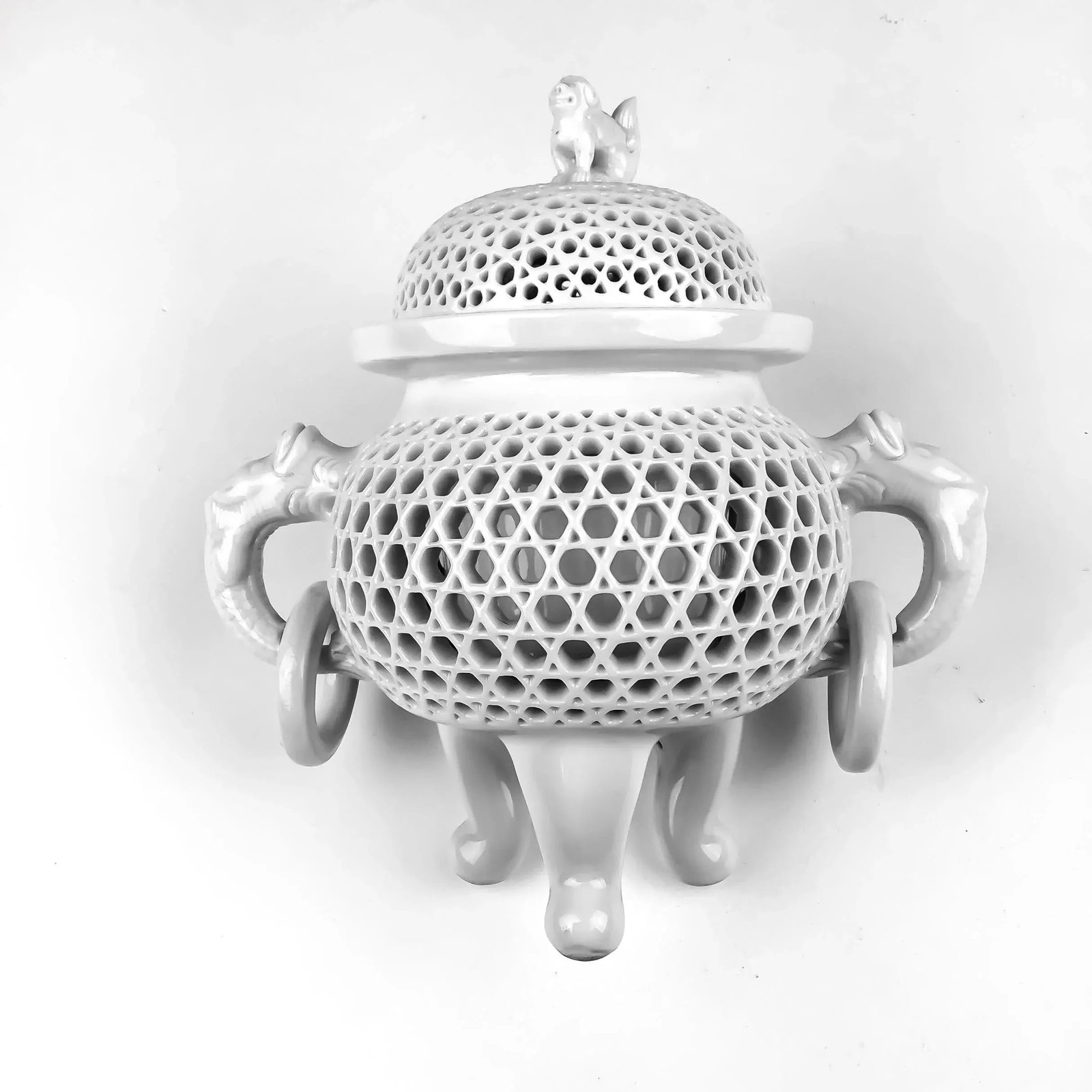 Chinese Covered Incense Burner Dragon Handles - 5