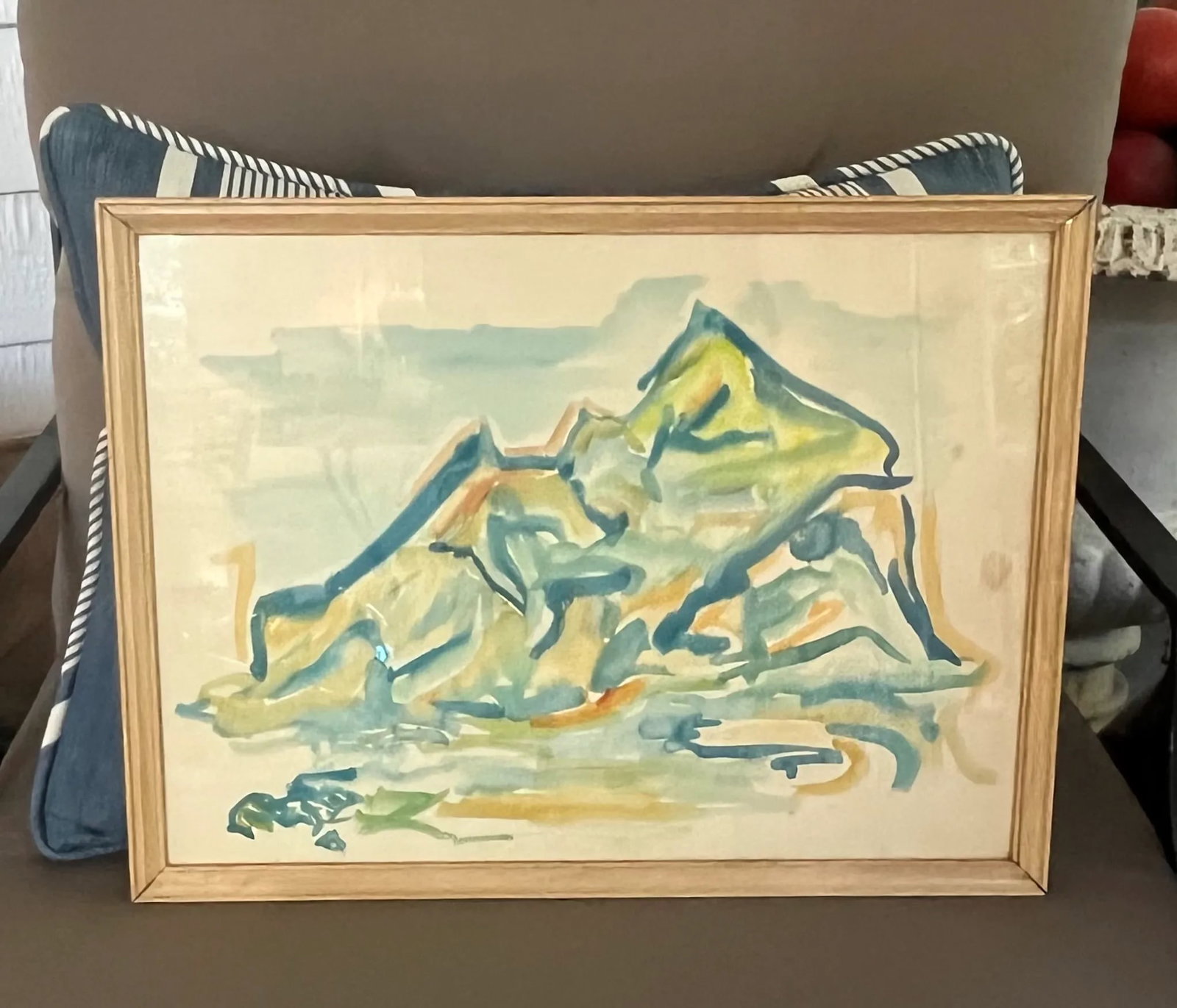Abstract Expressionist Watercolor Landscape Painting of Mountains in Monserud, Norway - Mid-Century - 2