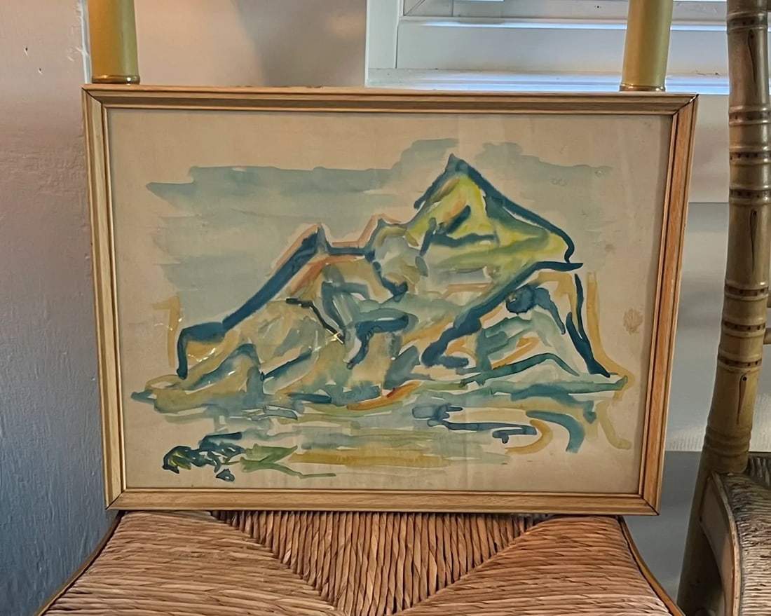 Abstract Expressionist Watercolor Landscape Painting of Mountains in Monserud, Norway - Mid-Century - 3