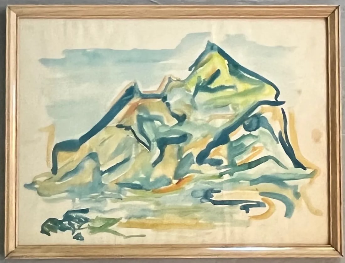Abstract Expressionist Watercolor Landscape Painting of Mountains in Monserud, Norway - Mid-Century - 6