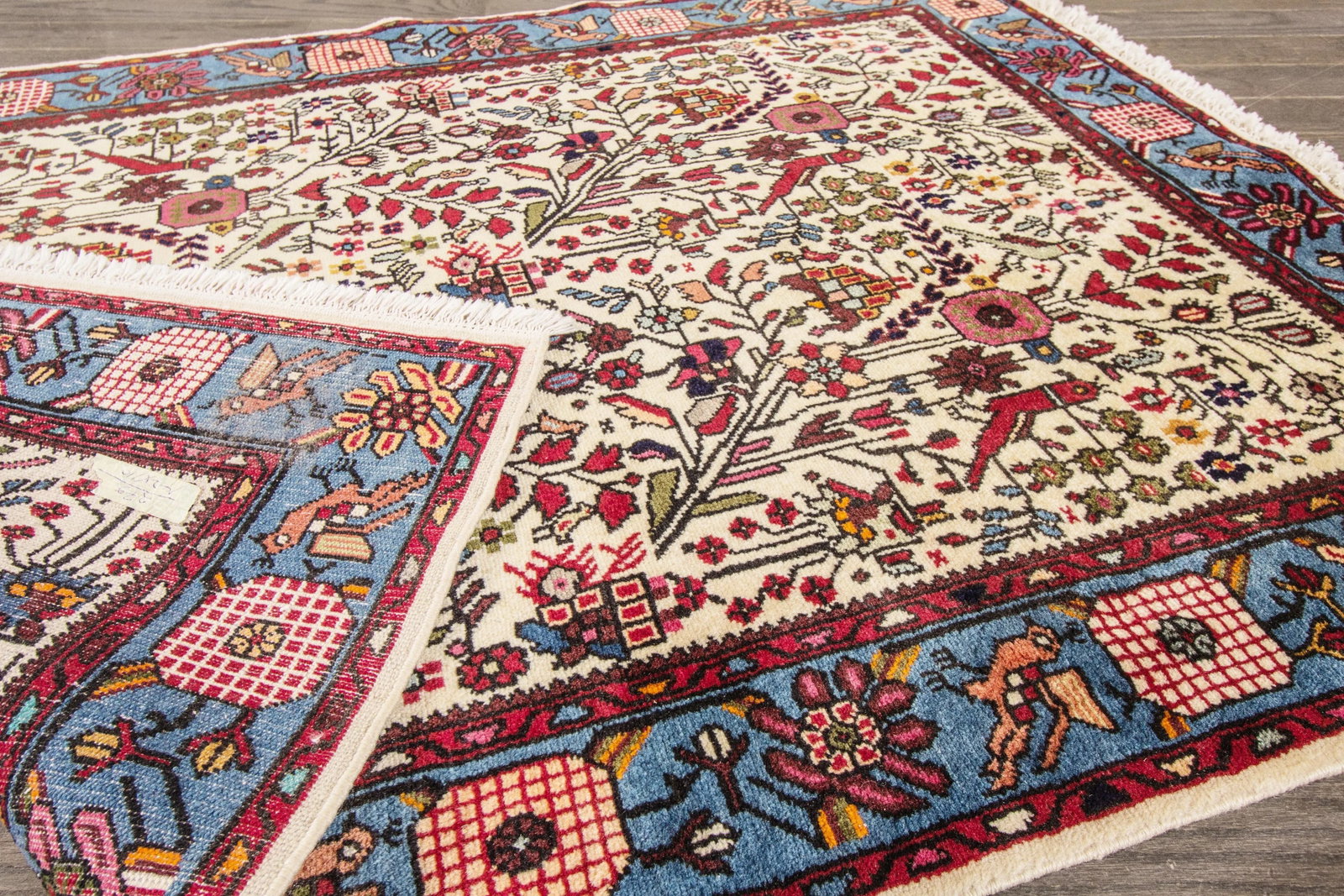 Ivory Vintage Persian Hamadan Wool Rug - 2