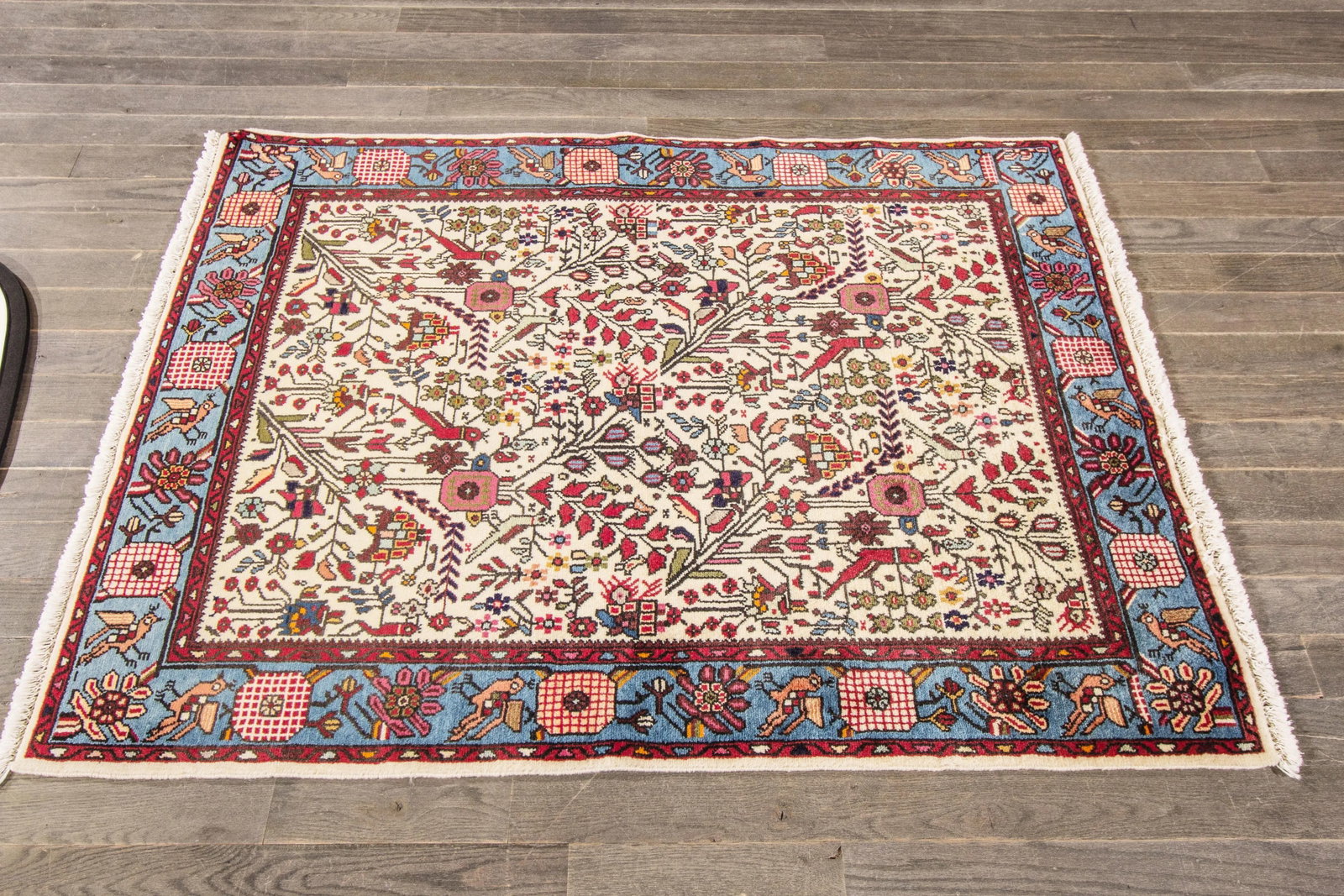Ivory Vintage Persian Hamadan Wool Rug - 3