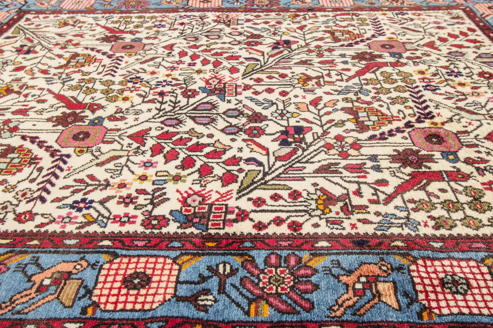 Ivory Vintage Persian Hamadan Wool Rug - 4