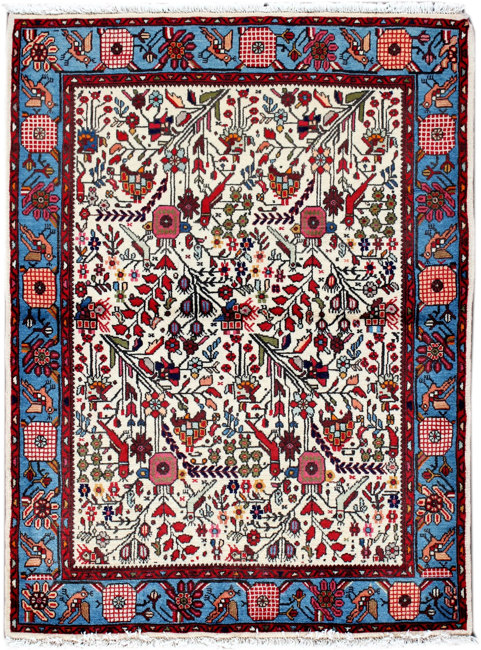 Ivory Vintage Persian Hamadan Wool Rug - 6