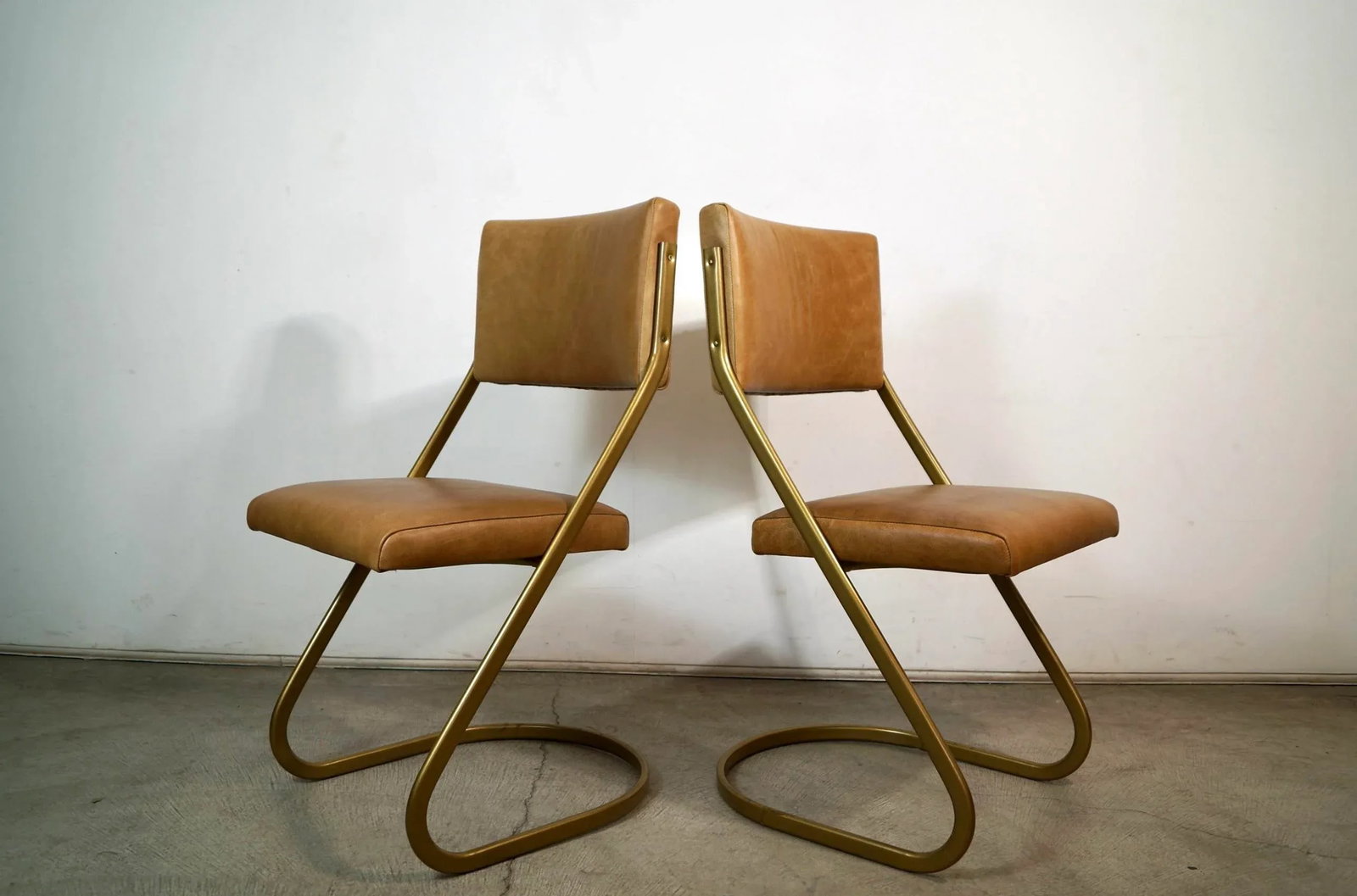 1980's Postmodern Cantilever Leather Dining Chairs - A Pair - 2