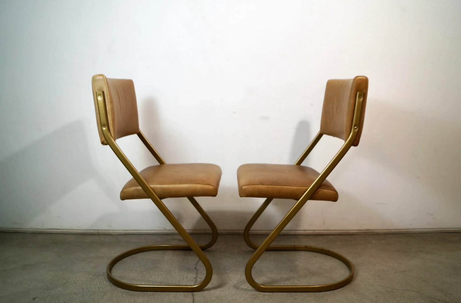 1980's Postmodern Cantilever Leather Dining Chairs - A Pair - 3