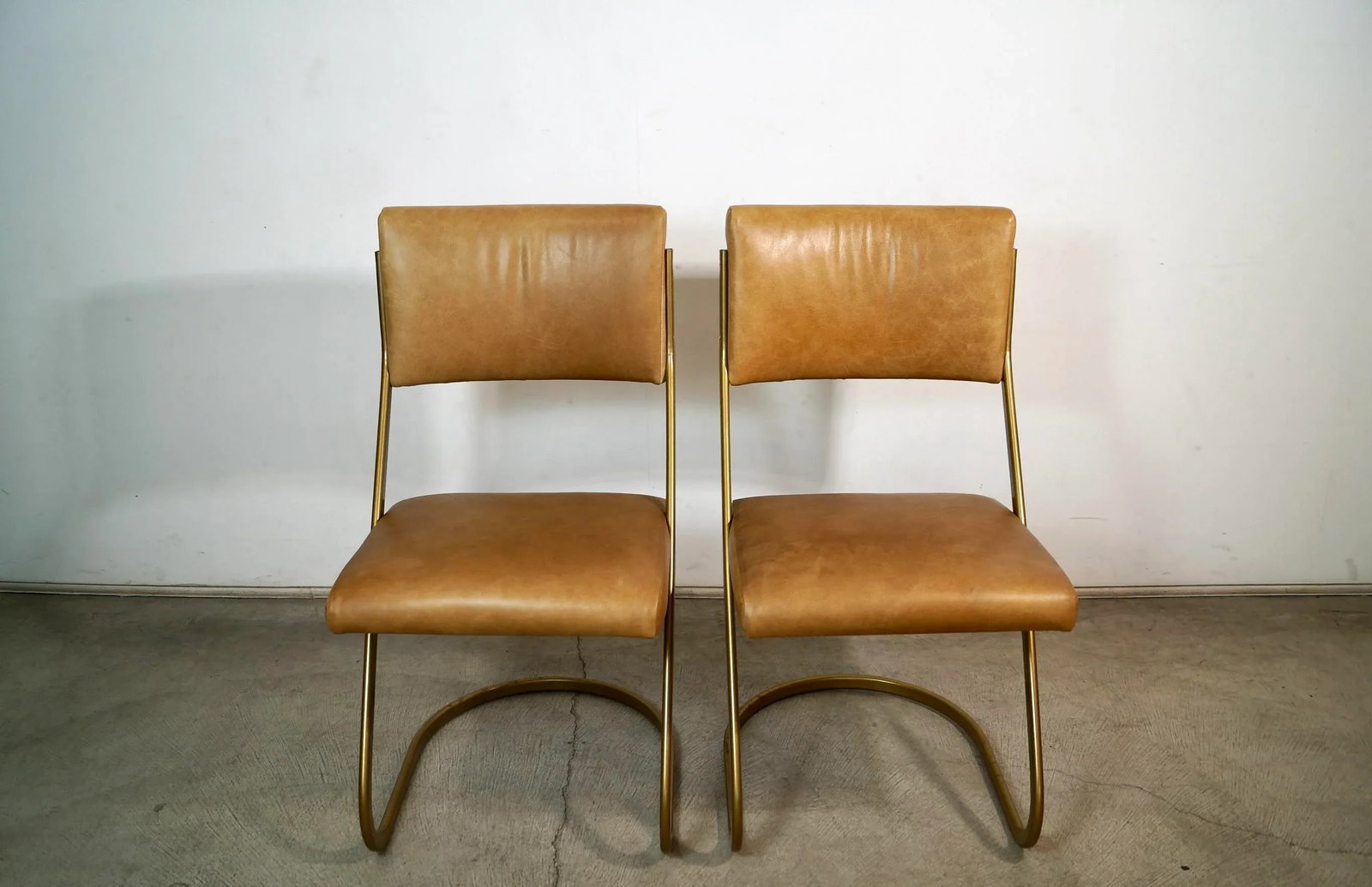 1980's Postmodern Cantilever Leather Dining Chairs - A Pair - 5