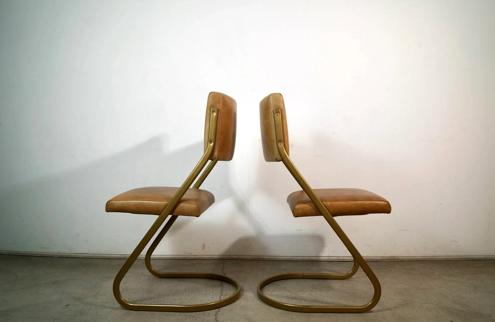 1980's Postmodern Cantilever Leather Dining Chairs - A Pair - 6