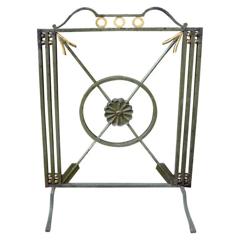 French Art Deco Neoclassical Style Wrought Iron Fireplace Screen With Arrows, Circa. 1930 - 9