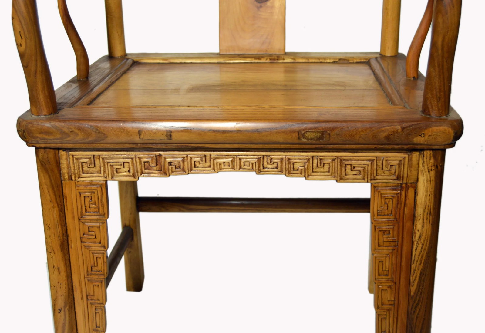 Chinese Yumu Wood Chair With Hand-Carved Medallion and Greek Key - 3