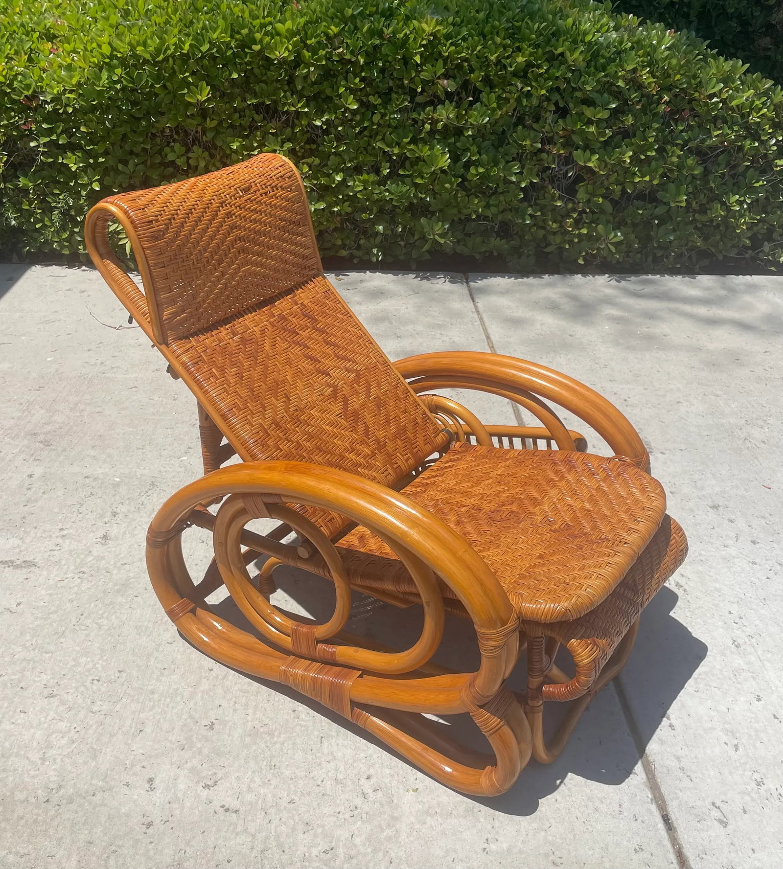 Vintage Rattan Reclining Chaise Lounge With Adjustable Footrest - 5