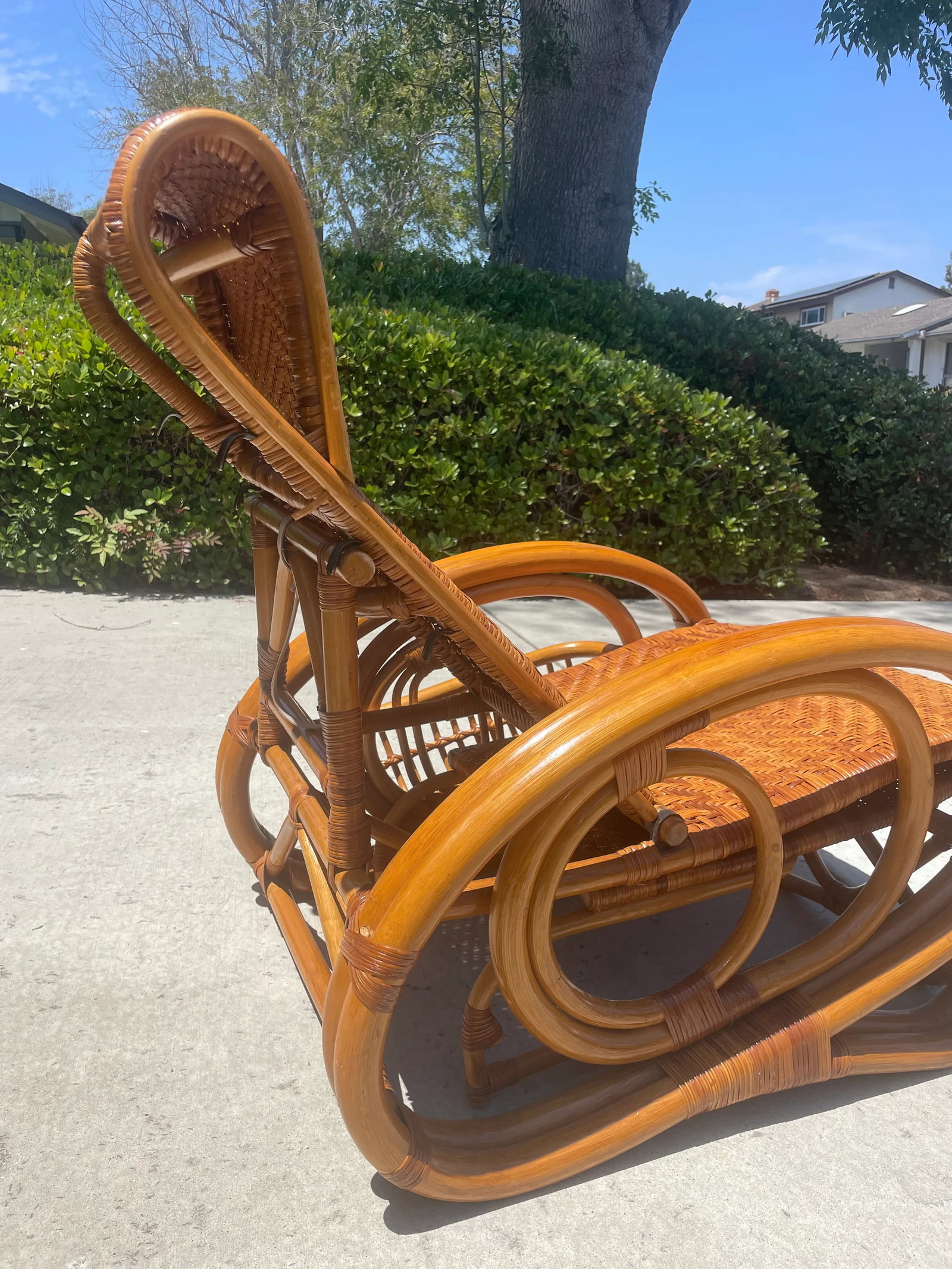 Vintage Rattan Reclining Chaise Lounge With Adjustable Footrest - 6