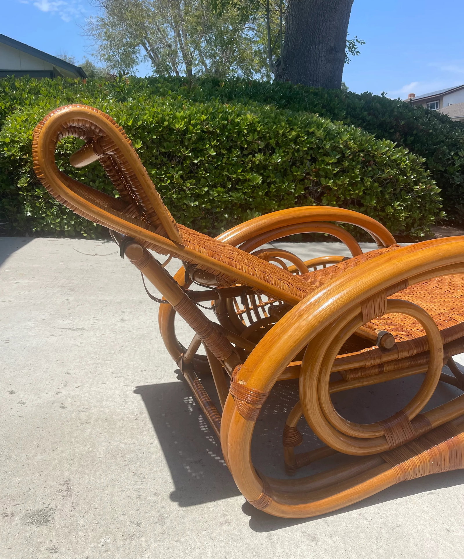 Vintage Rattan Reclining Chaise Lounge With Adjustable Footrest - 7