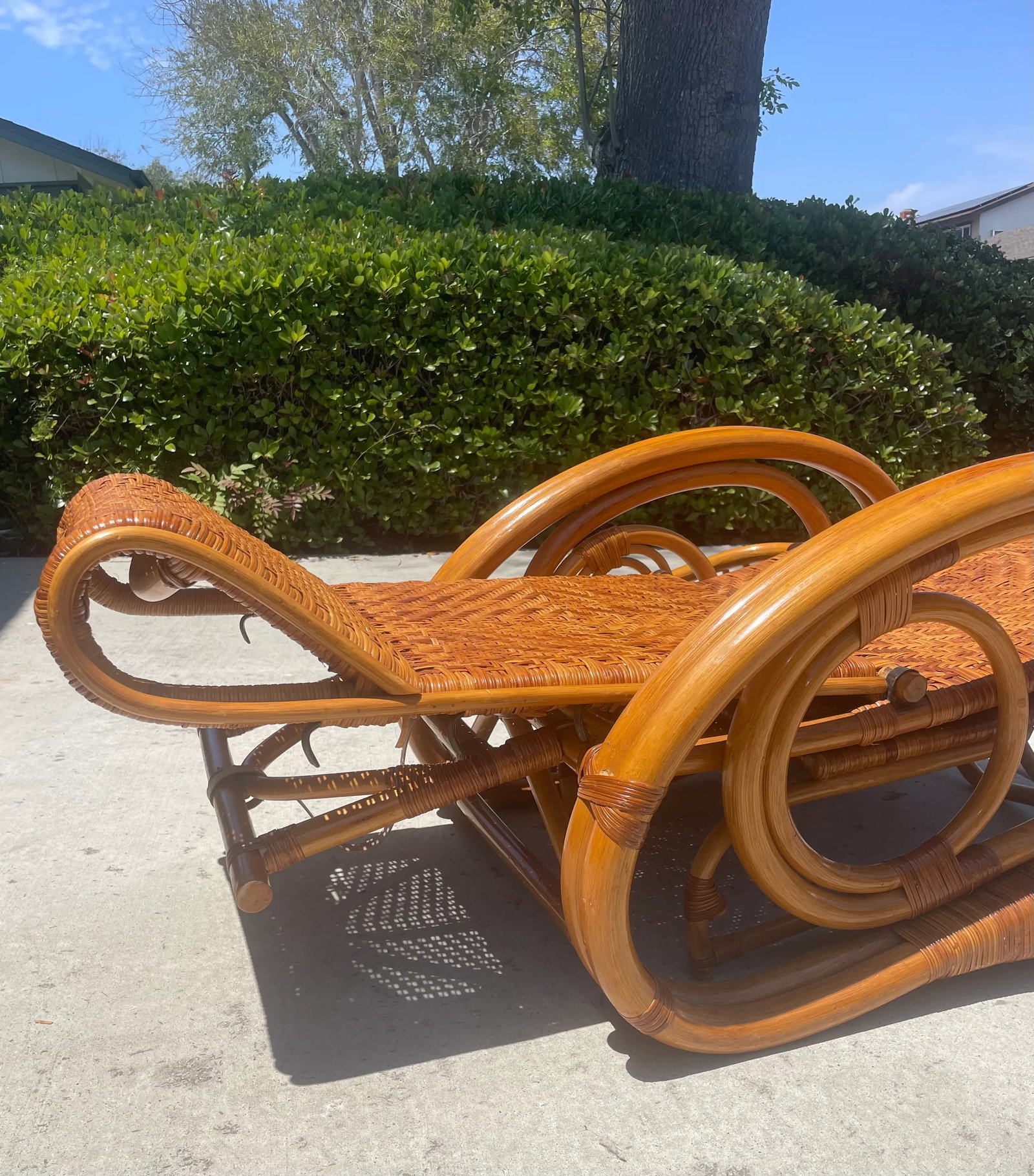 Vintage Rattan Reclining Chaise Lounge With Adjustable Footrest - 8