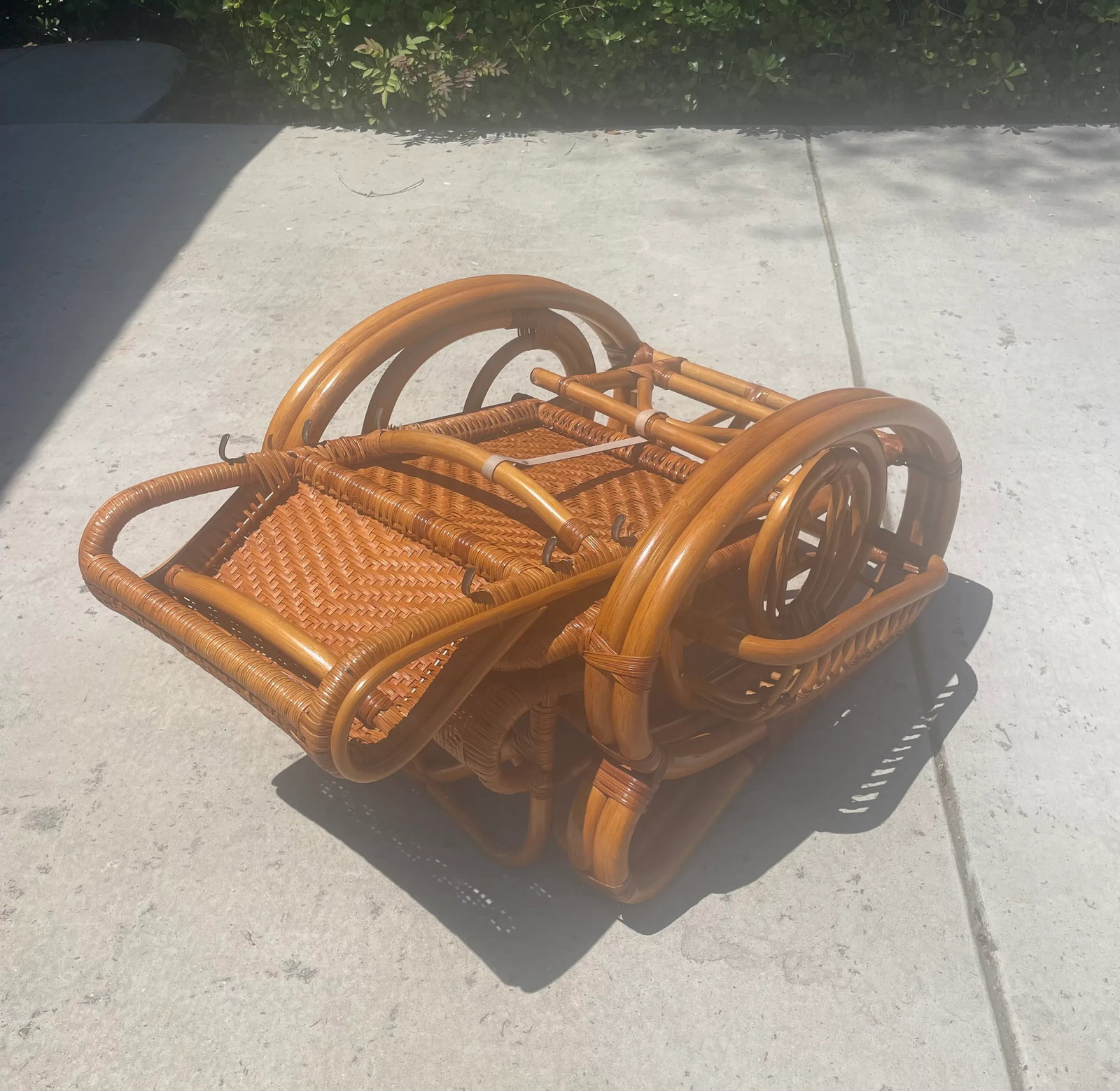 Vintage Rattan Reclining Chaise Lounge With Adjustable Footrest - 9