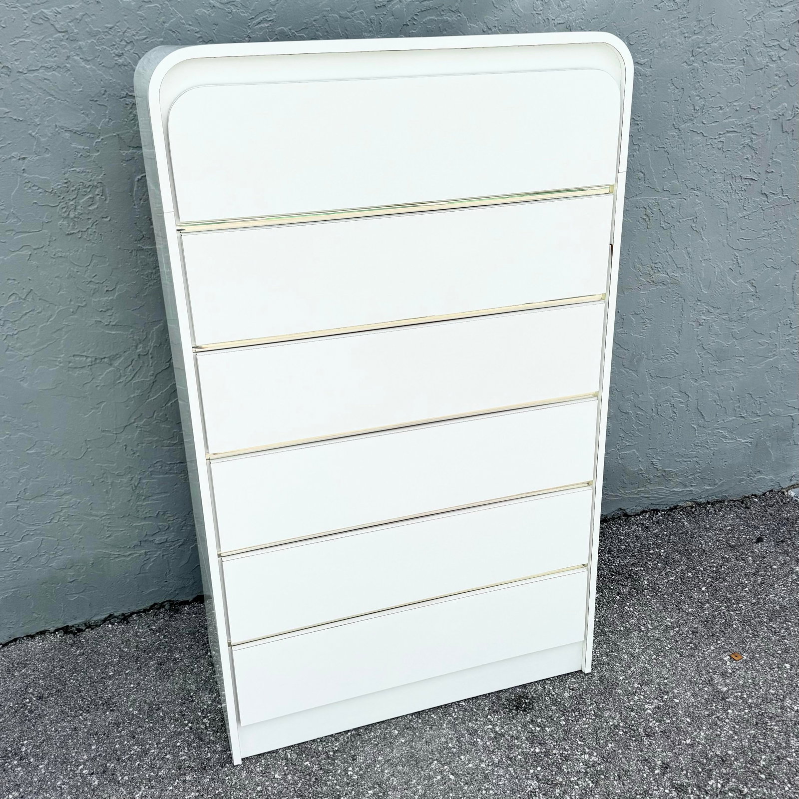 Postmodern White Gloss Laminate Waterfall Highboy Dresser - 2
