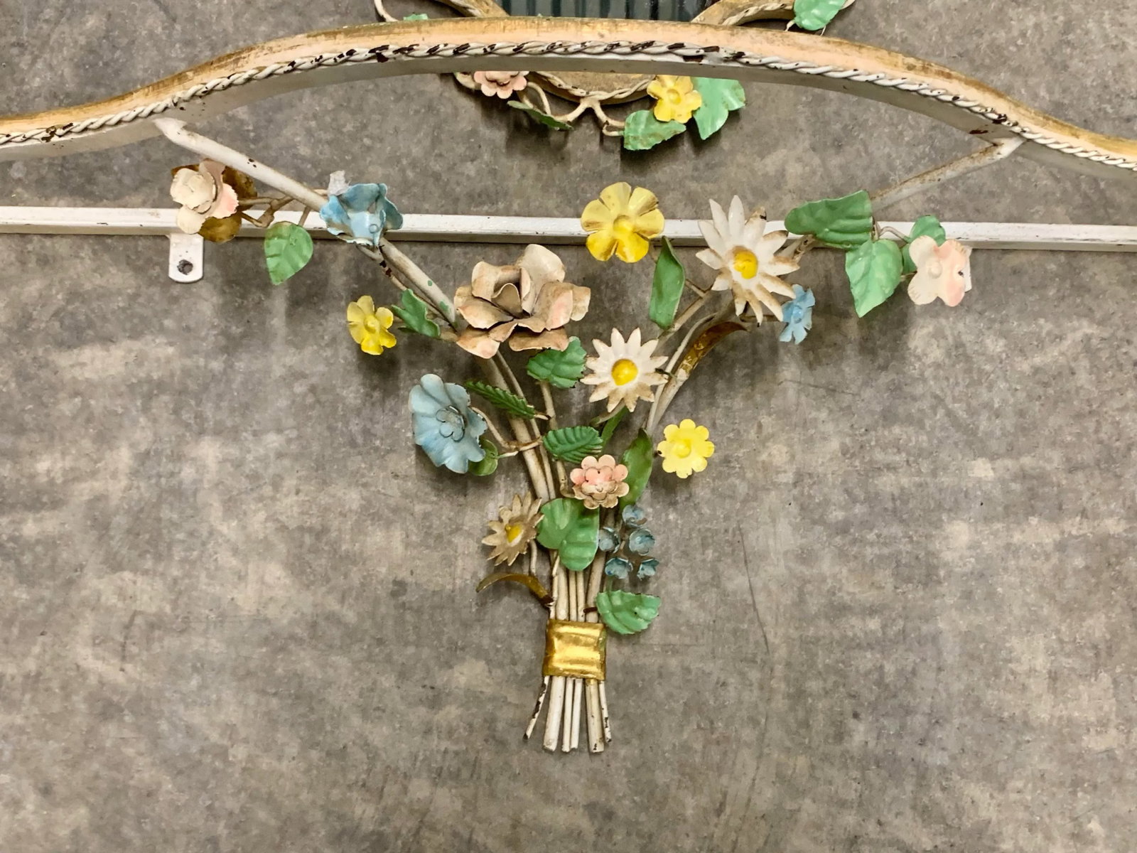 Vintage Tole Floral Mirror and Shelf - 5