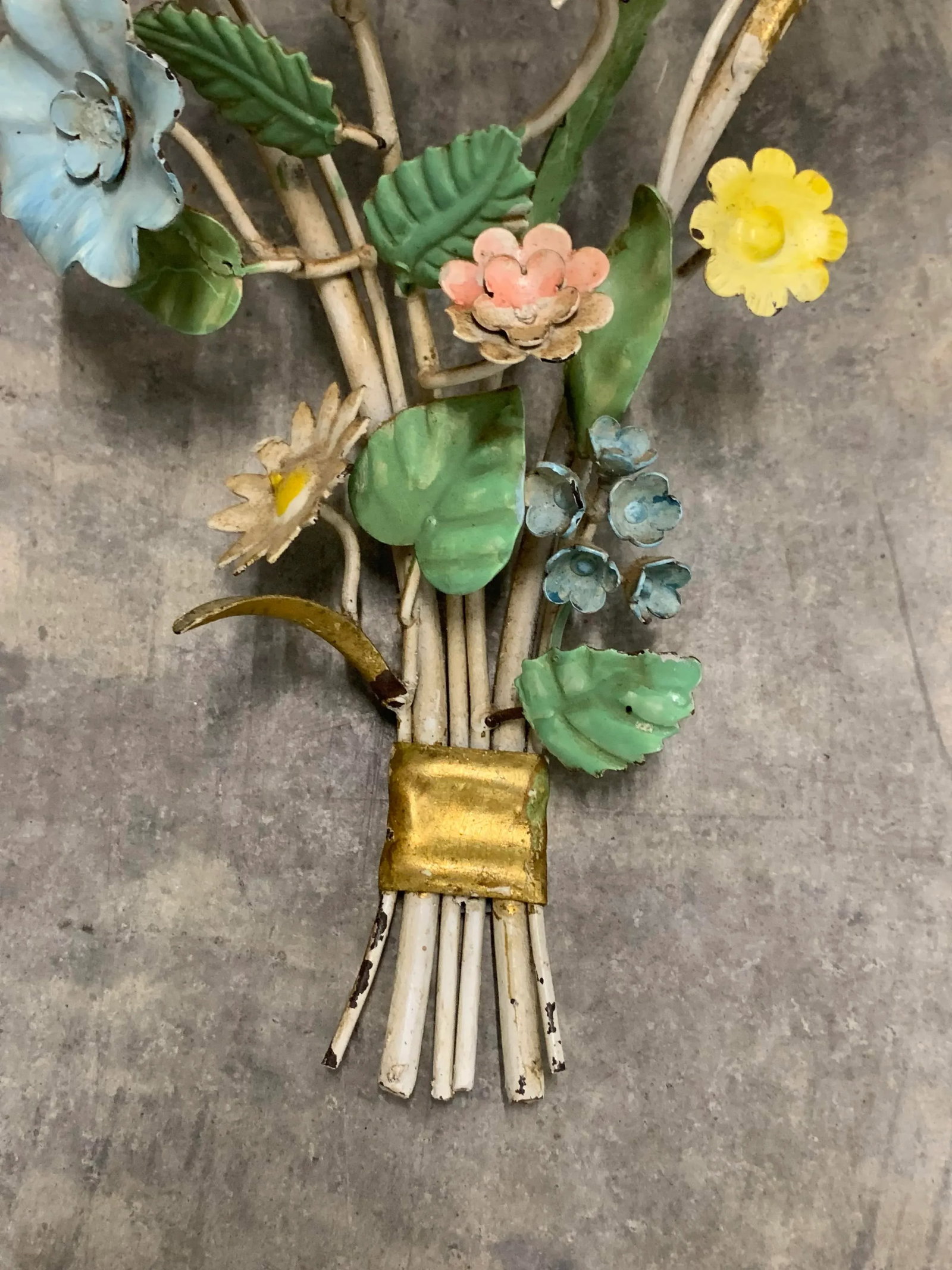 Vintage Tole Floral Mirror and Shelf - 6