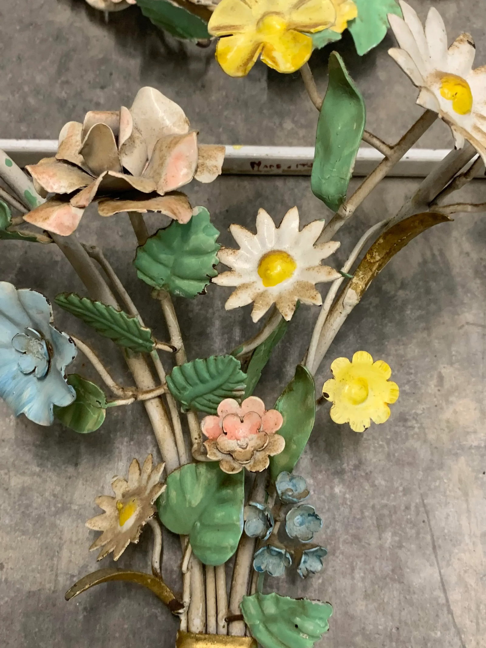 Vintage Tole Floral Mirror and Shelf - 7