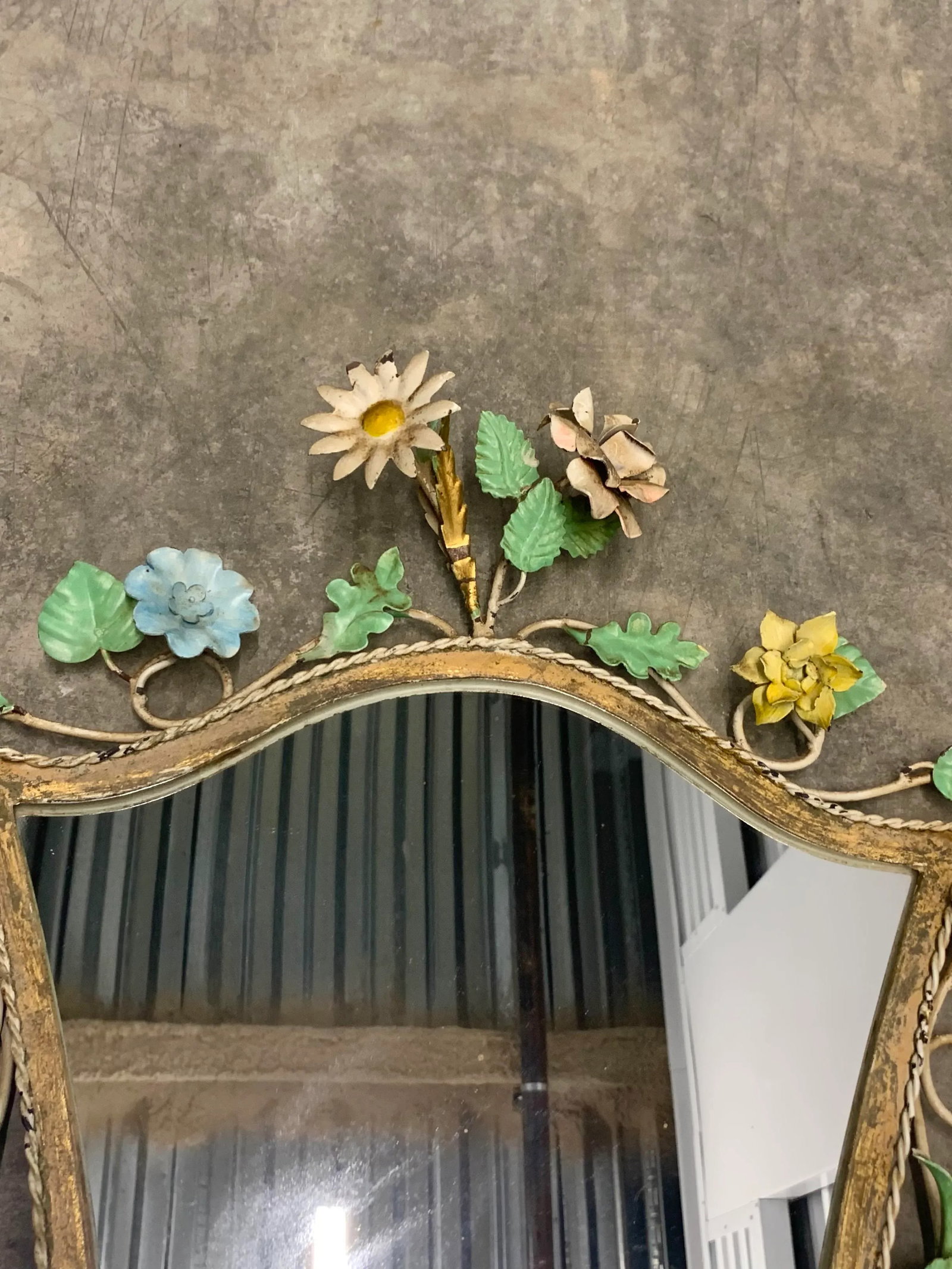 Vintage Tole Floral Mirror and Shelf - 9