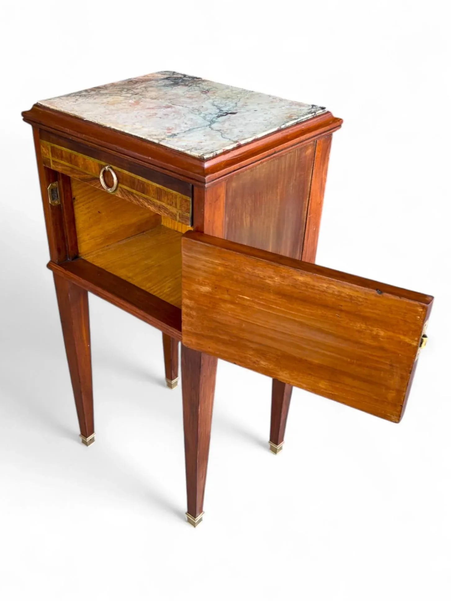 1920s French Bedside Table in Mahogany & Fruitwood With Marble Top - 10