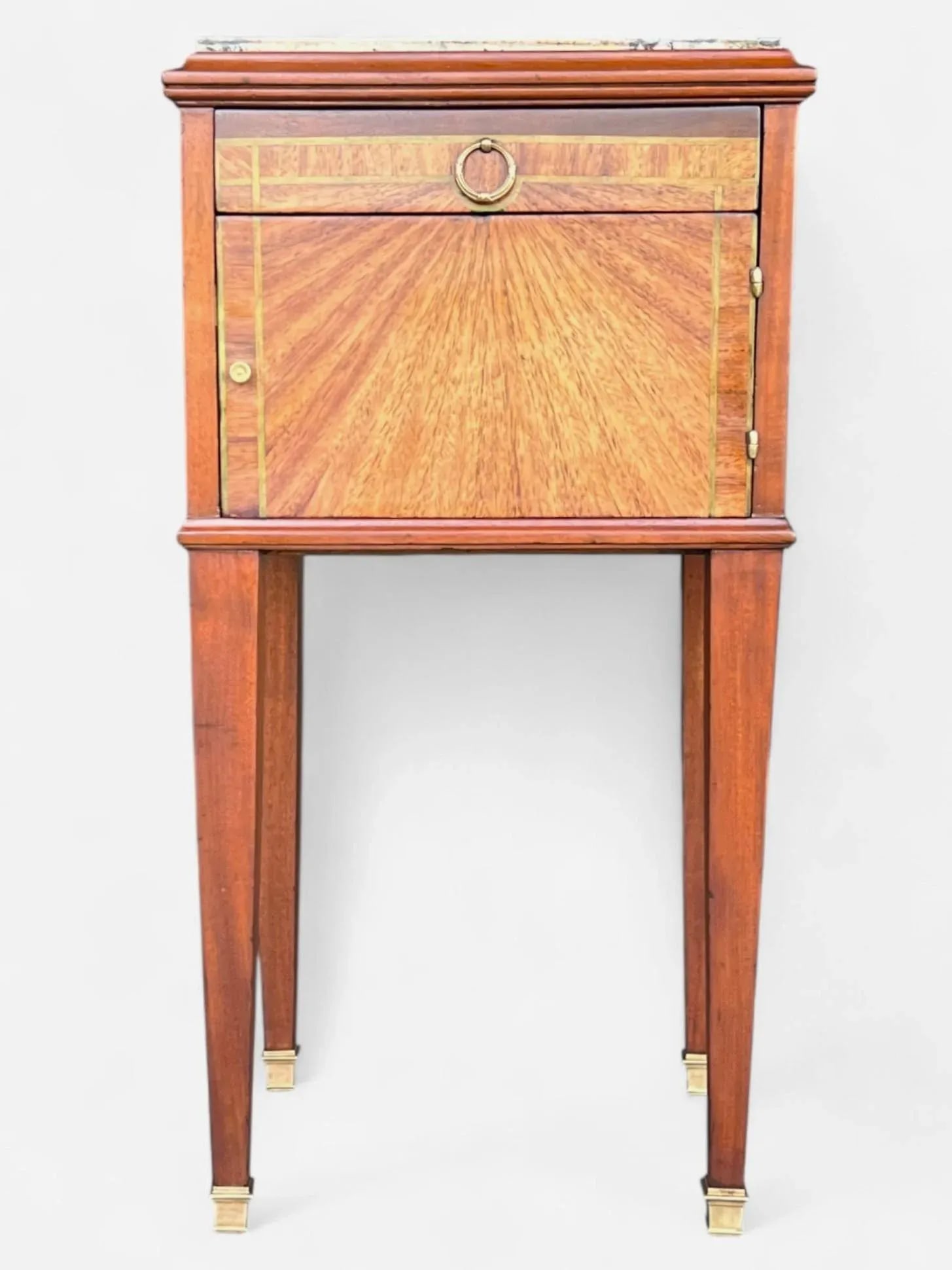1920s French Bedside Table in Mahogany & Fruitwood With Marble Top - 2