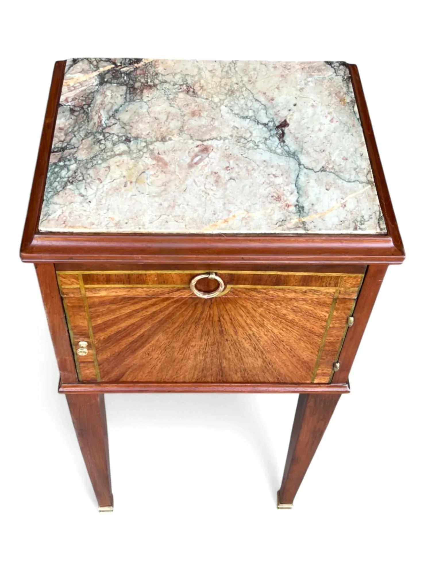 1920s French Bedside Table in Mahogany & Fruitwood With Marble Top - 4