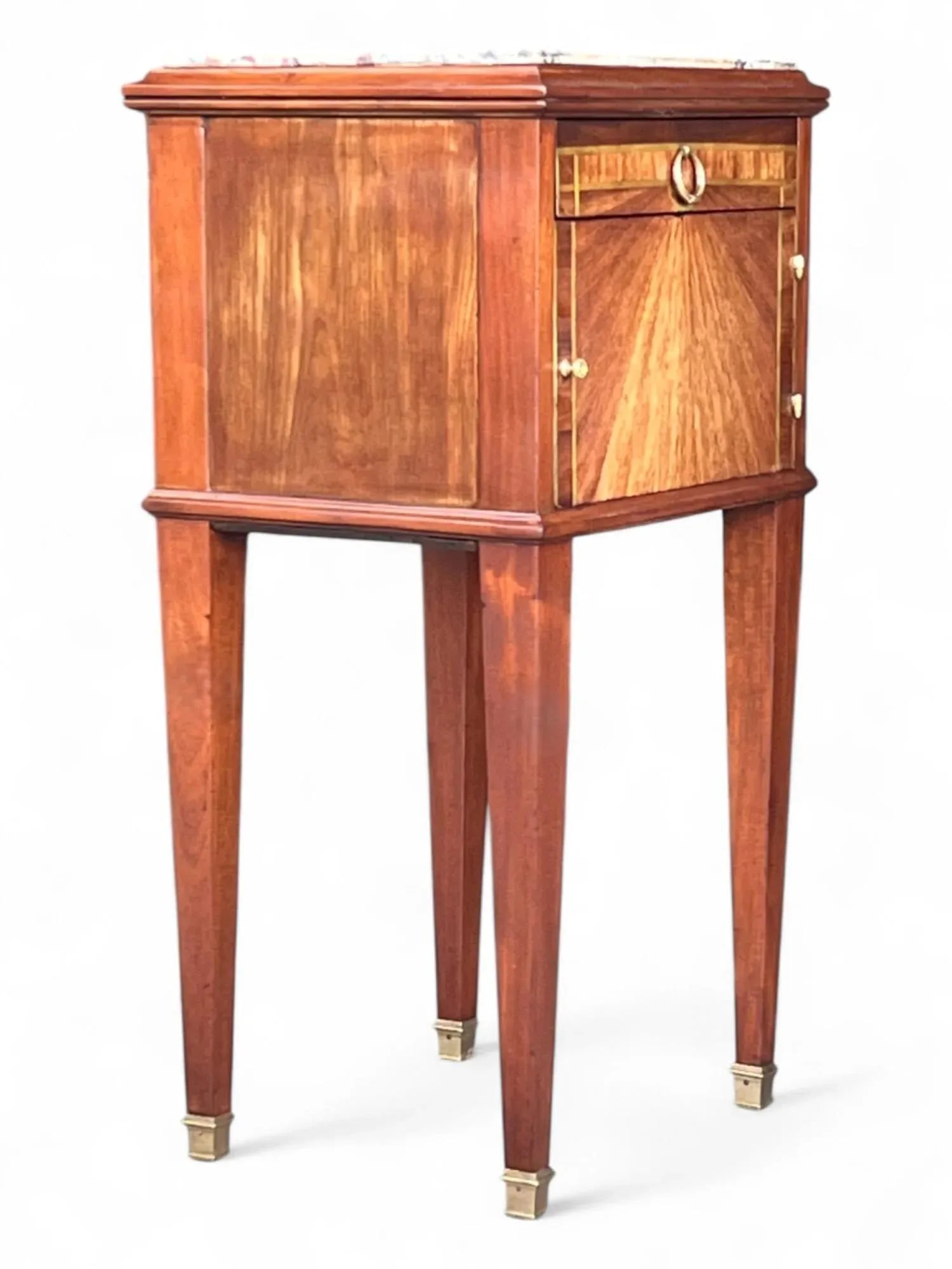 1920s French Bedside Table in Mahogany & Fruitwood With Marble Top - 5