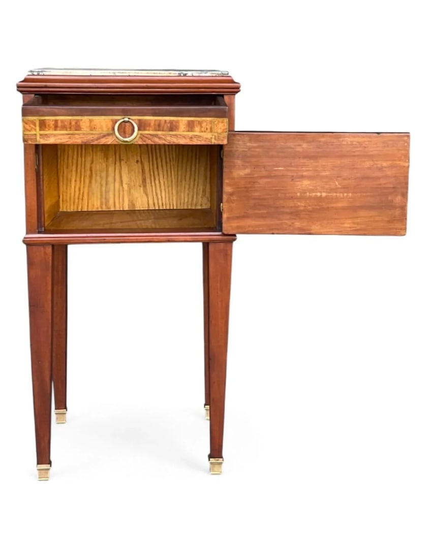 1920s French Bedside Table in Mahogany & Fruitwood With Marble Top - 8