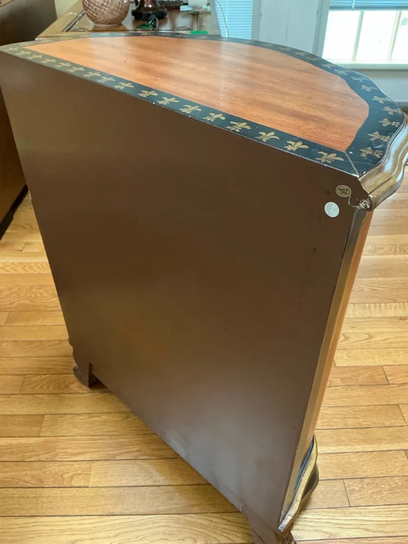 French-Inspired Reproduction Demilune Cabinet With Gold Fleur-De-Lis Motif - 6