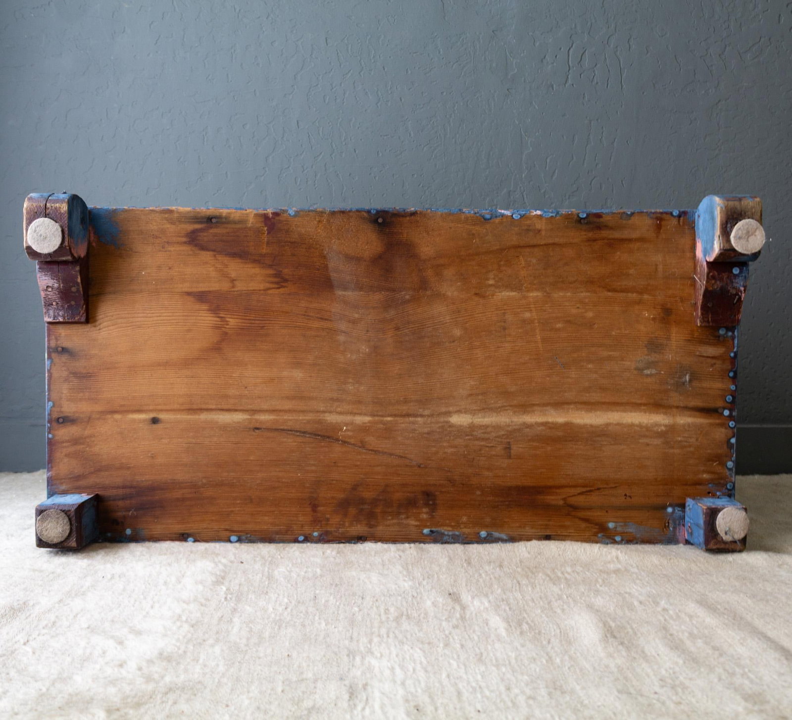 Rustic Blue Painted Cedar Blanket Chest Trunk With Empire C Curved Feet - 17