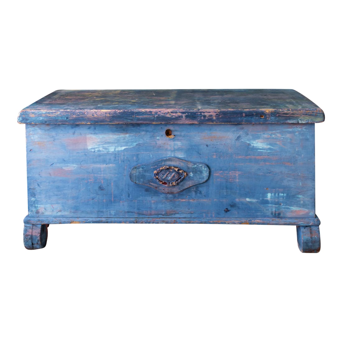 Rustic Blue Painted Cedar Blanket Chest Trunk With Empire C Curved Feet (1 of 17)
