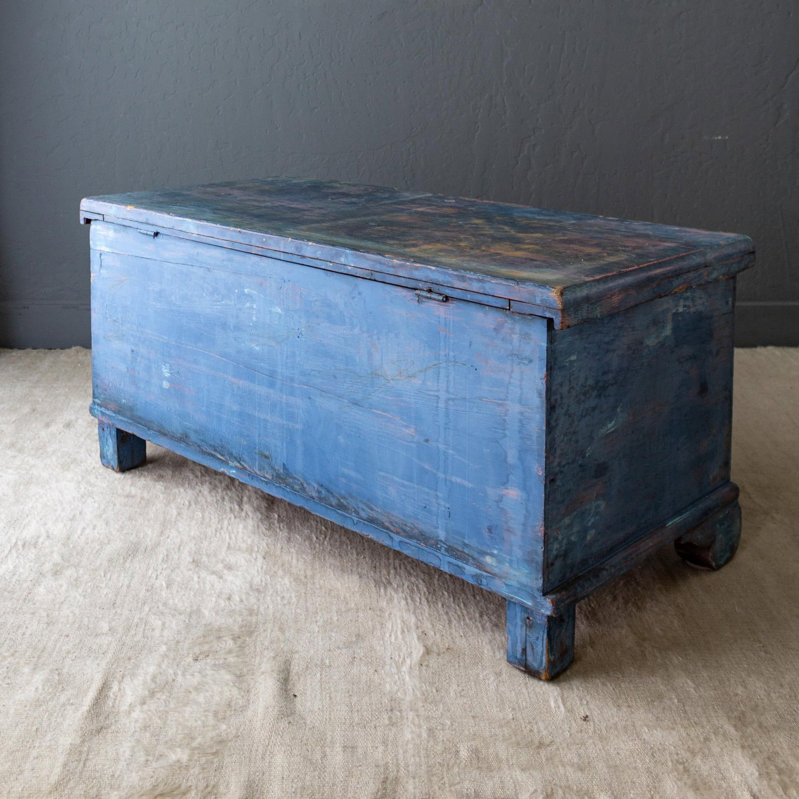Rustic Blue Painted Cedar Blanket Chest Trunk With Empire C Curved Feet - 8
