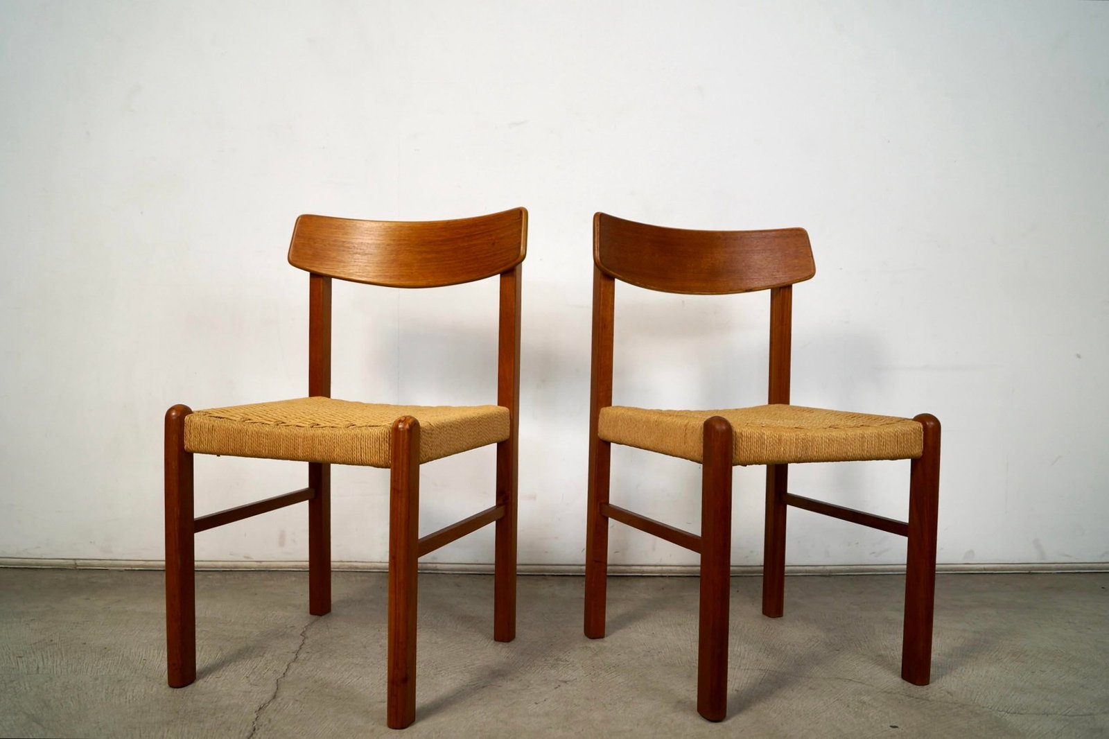 1970's Mid-Century Danish Modern Teak & Paper Cord Dining Chairs - A Pair - 3
