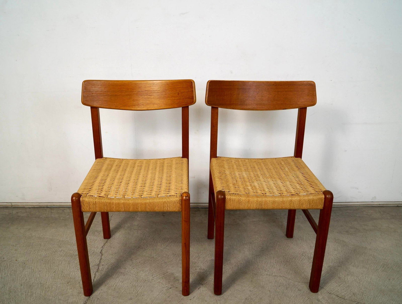 1970's Mid-Century Danish Modern Teak & Paper Cord Dining Chairs - A Pair - 4