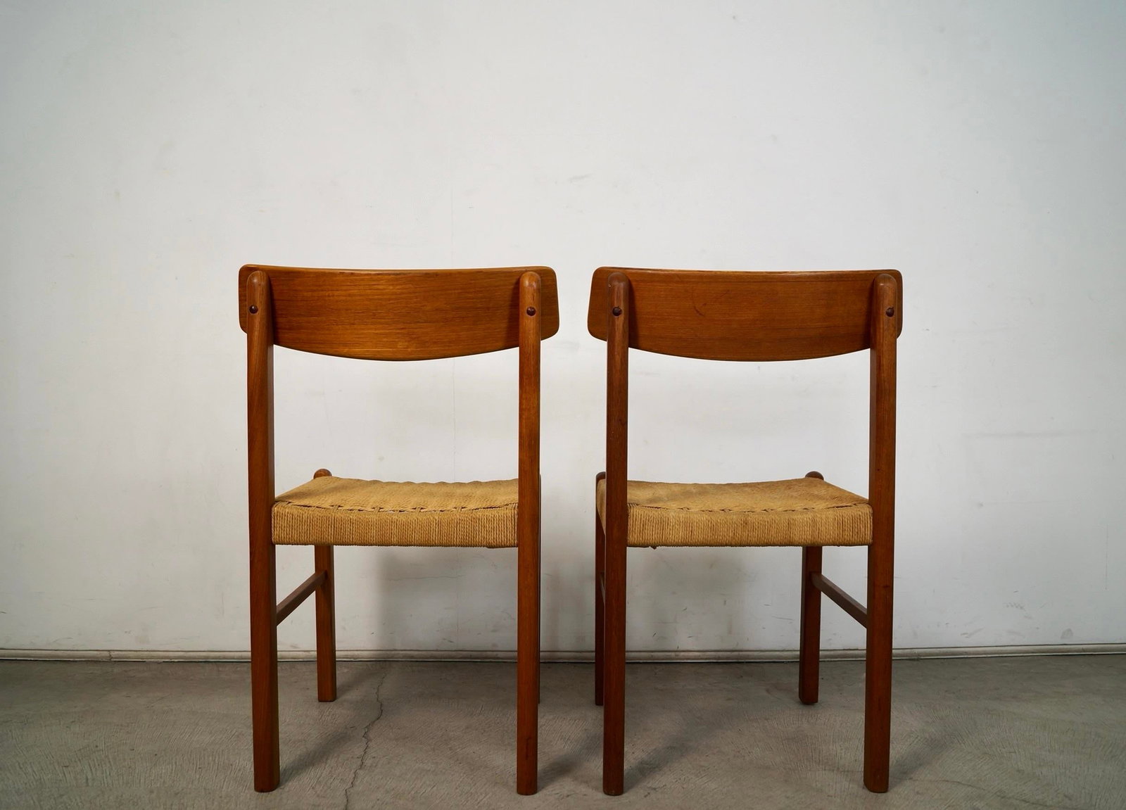 1970's Mid-Century Danish Modern Teak & Paper Cord Dining Chairs - A Pair - 6