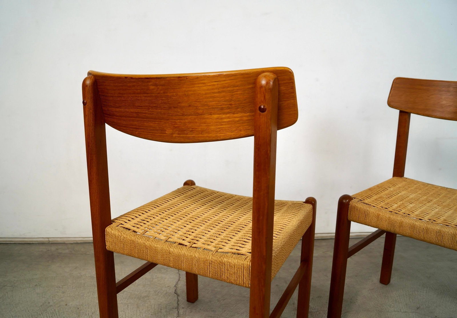 1970's Mid-Century Danish Modern Teak & Paper Cord Dining Chairs - A Pair - 8