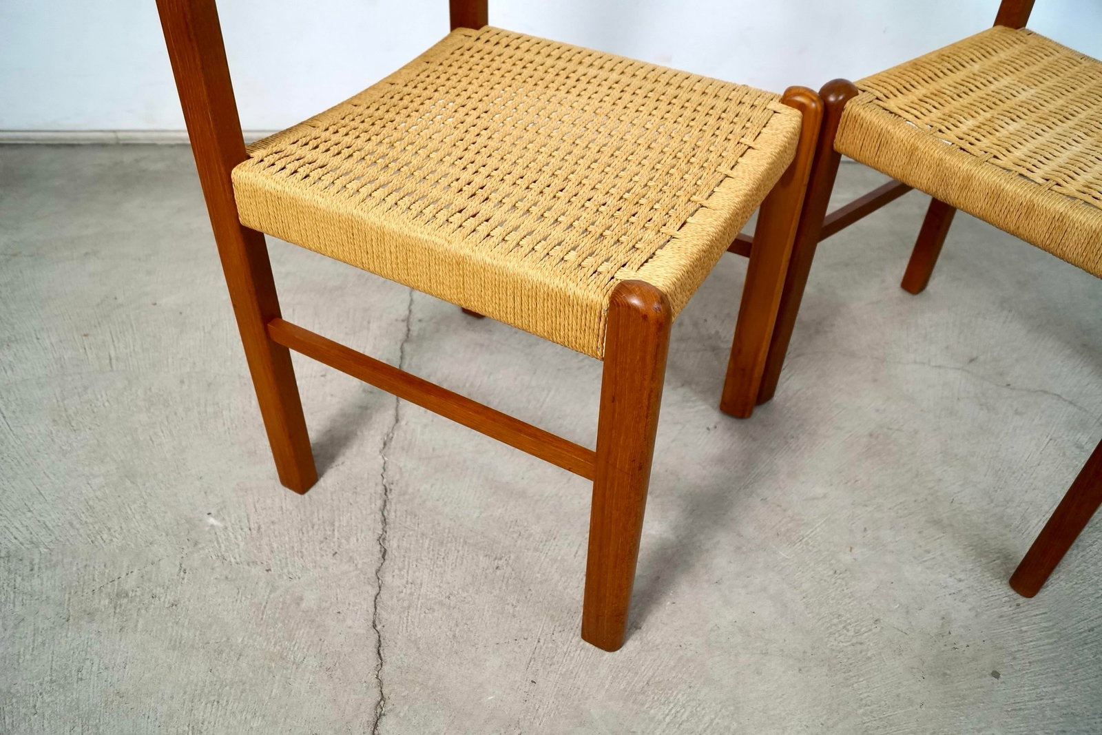 1970's Mid-Century Danish Modern Teak & Paper Cord Dining Chairs - A Pair - 9