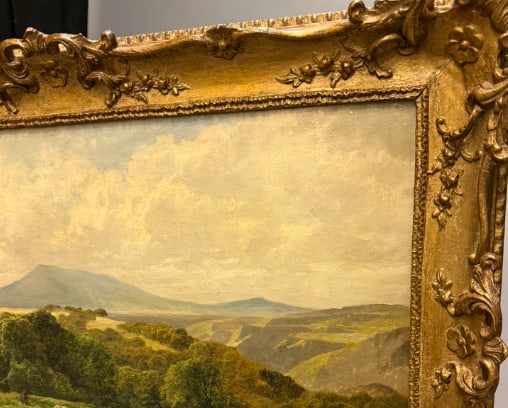 19th Century English Oil on Canvas Painting by James Peel, "Croft Pasture, Borrowdale," Gilt Frame - 3