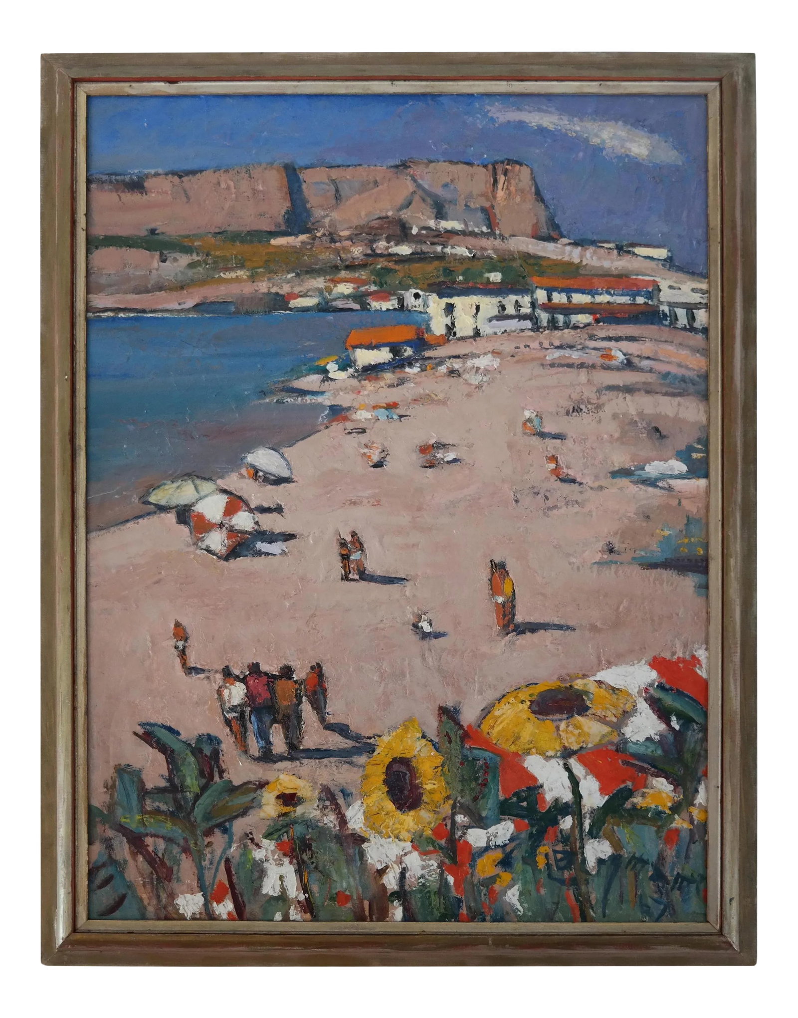 Mid Century Beach Landscape Oil on Board: Beach landscape painted mid century in oil on board. Condition: Alterations: Unknown Imperfections: Some Imperfections Condition Notes: Good Materials & Techniques: Paint Details: Frame Type: