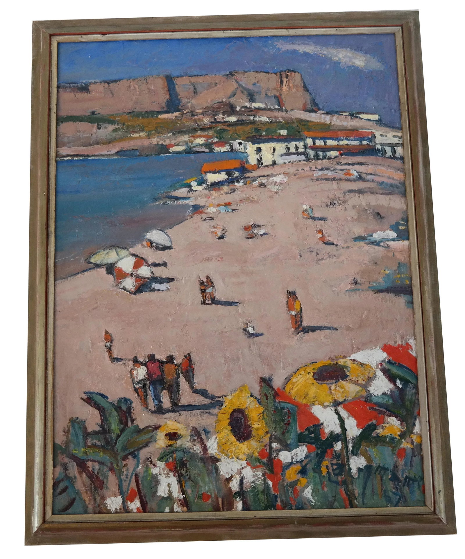 Mid Century Beach Landscape Oil on Board - 2